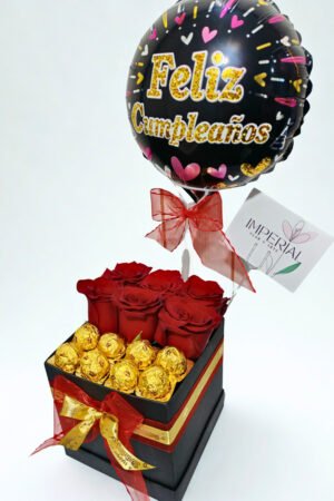 Celebración Dorada - Caja con Rosas y Bombones Valentte