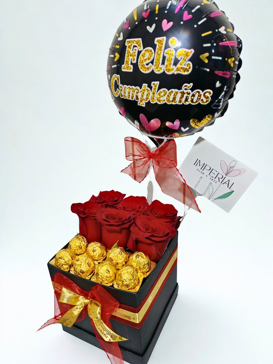 Celebración Dorada - Caja con Rosas y Bombones Valentte