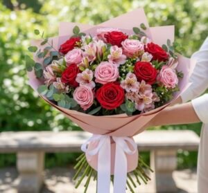 Ramo de rosas y flores para aniversario con entrega a domicilio en Santiago