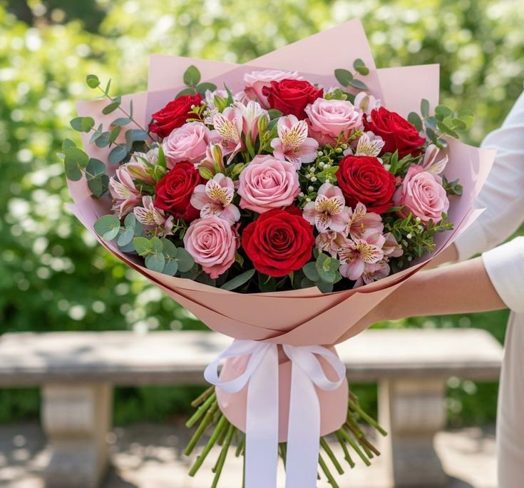 Ramo de rosas y flores para aniversario con entrega a domicilio en Santiago